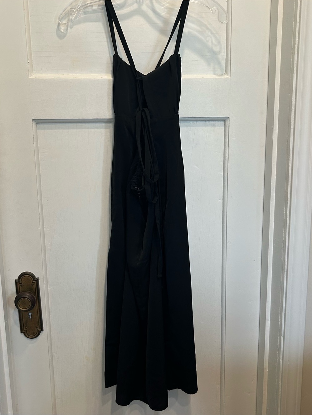 Abercrombie & Fitch Ruched Black Strappy Back Midi Dress with Side Slit - Picture 8 of 11
